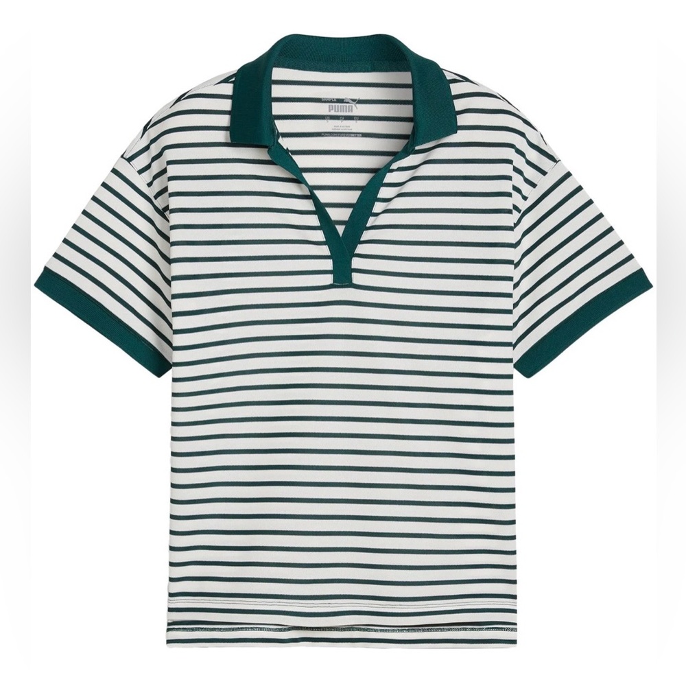 Puma womens Green & White Stripe golf Polo Shirt